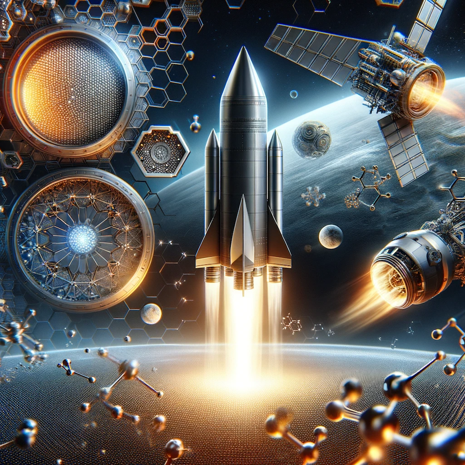 The images representing the application of graphene in space travel and rocketry have been generated, emphasizing its use in enhancing the durability and performance of spacecraft.